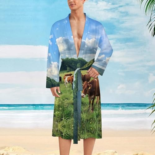 Farmhouse Cows Funny Men's Robe Soft Lightweight Bathrobe Long-sleeve Spa Robes2