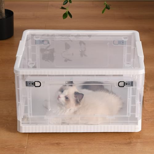 Cat Drying Box | Anti-Hair Flying | Transparent Foldable Pet Drying Room | Drying Cage for Cat and Small Dogs | Without Hair Dryer (Transparent White, Medium)