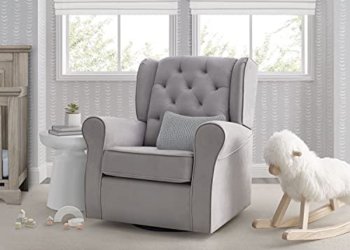 Delta Children Emerson Upholstered Glider Swivel Rocker Chair, Dove Grey with Soft Grey Welt by Delta Children - Image 2