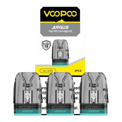 Voopoo Argus Pods Top Fill V2-3 Pack Compatible with Full Argus Pod Kits Series Leak Proof Top Filling Cartridges Haman 2ml Refillable Cartridge - No Nicotine (0.7 Ohm XL V2)
