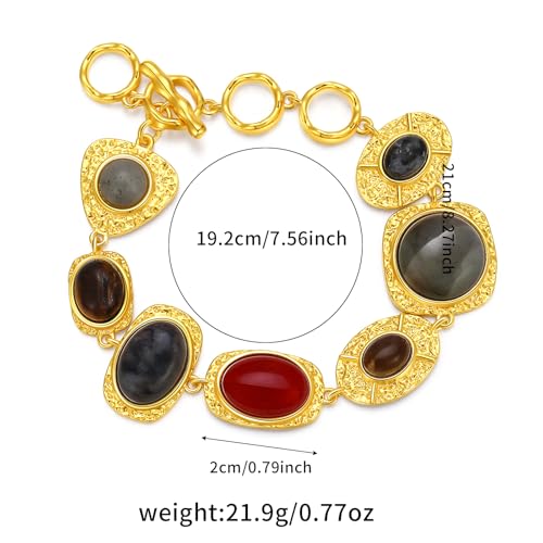 GZQ Vintage Stone Bracelet for Women,Trendy Gemstone Metal Bracelets Jewelry3