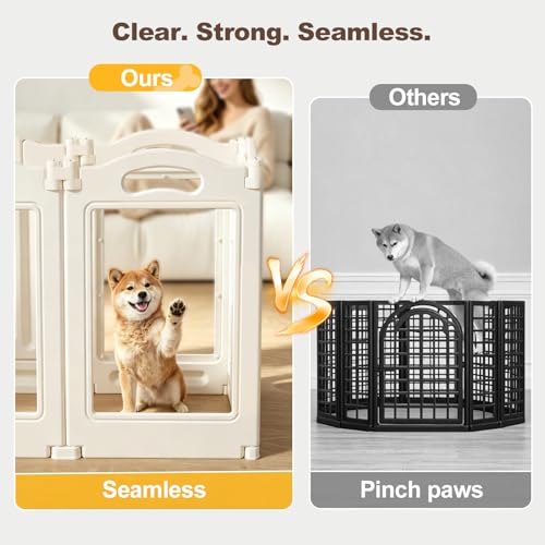 Image of Foldable Clear Acrylic Dog Playpen with Door, 23.6 inch Acrylic Puppy Playpen, Easy Assemble Indoor Pet Fence with White Frame, Clear Dog Playpen for Puppies & Animal (White, 23.6'H, 12 Panels + 1 Door)