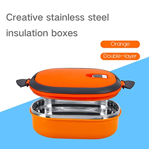 ZJchao Thermal Lunch Box for Hot Food, Stainless Steel Insulated Portable Lunch Warmer Box Orange Food Heater (Single Layer)