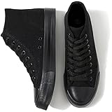 Uoidru High Top Sneakers for Women Canvas Shoes White Canvas High Tops Women Casual Shoes Lace Up Fashion Sneakers (Full Black,US8)