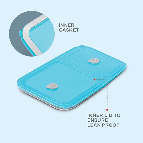 Image of MILTON Meal Safe 2 Inner Stainless Steel Tiffin Box for School with Steam Release Plug | PU Insulated, Leak-Proof, Food Grade I Lunch Box for Kids Boys, Girls with Snap Lock Lid, 465 ml, Blue