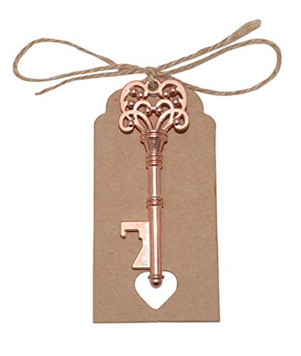 Yansanido Pack of 50 Rose Gold Skeleton Key Bottle Opener with Escort Tag Card and Twine for Wedding Favors for Guests Party Favors-Rose Gold