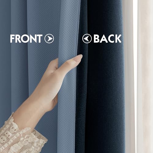Image of FMFUNCTEX 100% Blackout Curtains for Bedroom, Slate Blue Curtains 63 Inches Long Textured Thermal Insulated Curtains for Living Room, Black Out Drapery Grommet Room Darkening 2 Panels, 40 inch W x 72 inch L