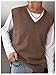 SHENHE Men's V Neck Sleeveless Plain Soft Sweater Vest Pullover Preppy Top Coffee Brown S