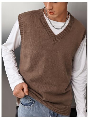 SHENHE Men's V Neck Sleeveless Plain Soft Sweater Vest Pullover Preppy Top3