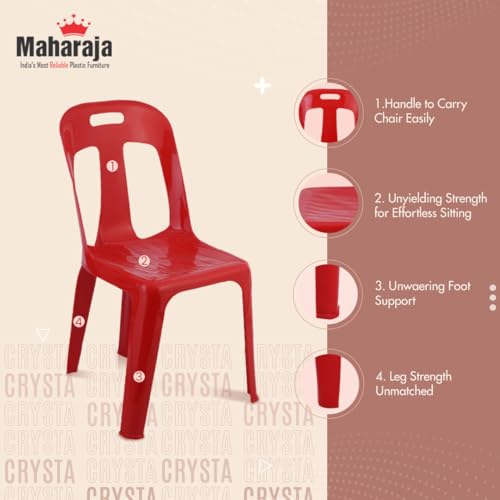 Image of MAHARAJA 100% Virgin Plastic Chair | Stackable | Armless | for Home, Garden, Restaurants and Office (Red, Pack of 4)