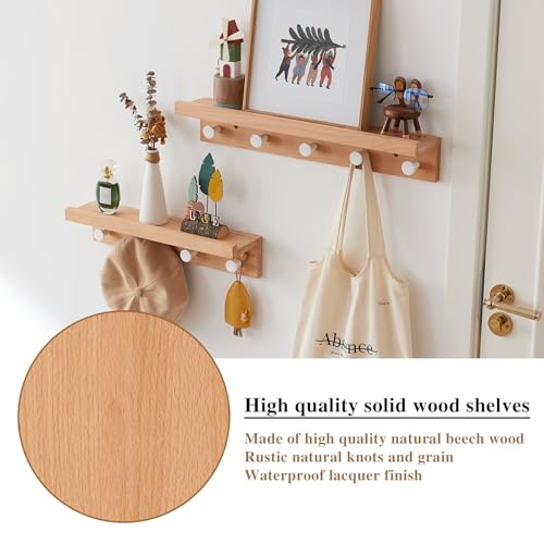 TREOAKWIS Estante flotante con ganchos para chaquetas, bufandas y bolsos, perchero de madera para entrada, sala de estar y dormitorio - imagen 5