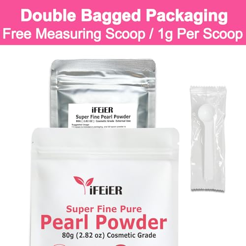 iFEiER 100% Pure Freshwater Pearl Powder Cosmetics Grade. 80g(2.82oz) Nano Grade Pearl Powder for Homemade Skincare, DIY lotions | creams | serums | making face mask, Natural and Oranic