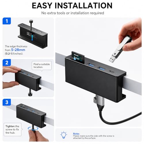 Image of COMFYHOME Clamp USB Hub 3.0 for PC,5 Multi Port Adapter with USB3.0,USB C,SD /TF Card Reader,5Gbps High Speed Data Transfer,USB Port Dock for Table Desktop Laptop Mac