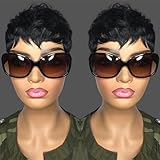 Yviann Pixie Cut Wigs Short Human Hair Wigs for Black Women Short Curly Black Ladies Wigs 1B Color Natural Black Color Glueless Wigs Full Machine Made