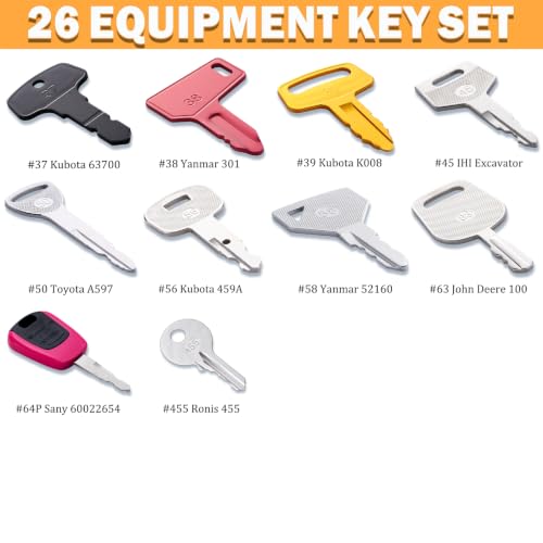Image of 26 Heavy Equipment Master Keys, Construction Mchinery Key Set | For Cat Caterpillar John Deere Case Bobcat JLG JCB Volvo Hyster New Holland Yanmar Takeuchi Kubota Komatsu