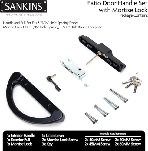 SANKINS Sliding Glass Door Handle with Lock, Replacement Patio Door Locks, Sliding Glass Door Lock Patio Door Handle with Key Cylinder, Fits Hole Pitch Doors with 3-15/16 Inch Hole Pitch, Black by SANKINS - Image 2