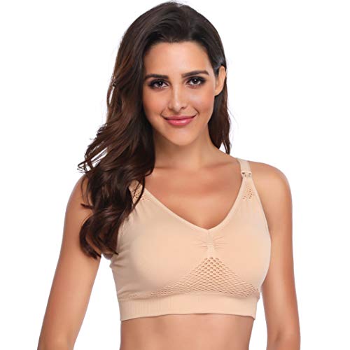 Tifee Womens Seamless Nursing Bra Sleeping Clip Down Wireless Maternity Bra for Breastfeeding Beige S