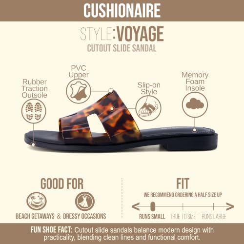 Image of CUSHIONAIRE Voyage Cutout Strap Slides for Women, Slip On Summer Flats, Trendy Footwear, Memory Foam Vegan Leather Comfortable Vacation Style Sandals