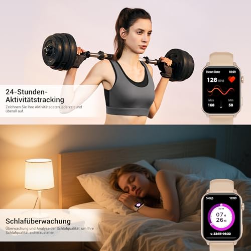 IOWODO Smartwatch Damen Anruf, Taschenlampe, Herzfrequenz, Schrittzähler – Ansicht 6