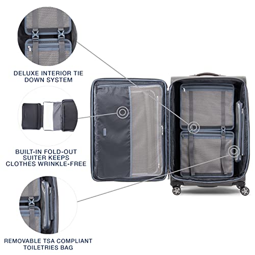 Image of Travelpro Platinum Elite Softside Expandable Checked Luggage, 8 Wheel Spinner Large Suitcase, TSA Lock, Men and Women, Vintage Grey, Checked Large 29-Inch