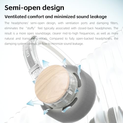 Image of FiiO EH11 Retro On-Ear Bluetooth Headphones, LDAC Hi-Res Wireless, Lightweight 92g, 30H Playtime, Dual Device Connection, App EQ & Gaming Mode, Built-in Mic (Transparent)