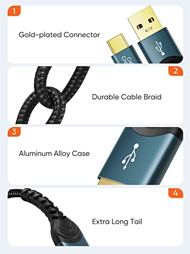 Image of USB C Cable 3A Fast Charging 2 Pack 6.6FT, CableCreation USB-A to USB-C Charge Double-Braided Exterior Compatible with iPad Mini Galaxy S21 S20 S10 S9 Note 10 9 PS5 Controller, USB Type C Cord Blue | Anti Tear Braided, 0.5ft~10ft, 3A Fast Charging, 480Mbps, 56Kohm Pull-up Resistor,for Powerbank Cellphone Android Auto