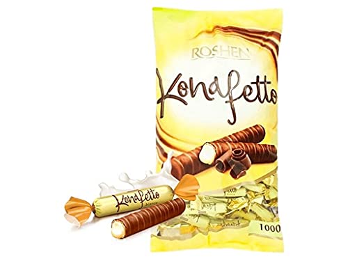 Roshen Chocolate Covered Wafer Candy Konafetto Bianco Condensed Milk-Cream Filling, Halal, Delicious, Flavorful Sweets Bulk Candy 2.204Lb/1Kg #TOP1