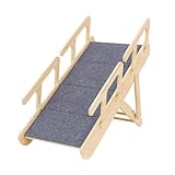 Leefasy Wooden Pet Stair,Dog Stair,Portable Carpeted Folding Pet Ramp 2 in 1 for Couch Cars High Beds for Small Medium Large Dogs, 4 Steps