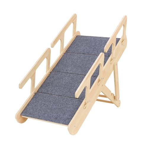 Leefasy Wooden Pet Stair,Dog Stair,Portable Carpeted Folding Pet Ramp 2 in 1 for Couch Cars High Beds for Small Medium Large Dogs, 4 Steps