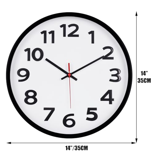 Keepcross 14 Inch Wall Clock Battery Operated Silent Non-Ticking, 3D Big Numbers Easy to Read, Analog Quartz Round Clock - Image 4