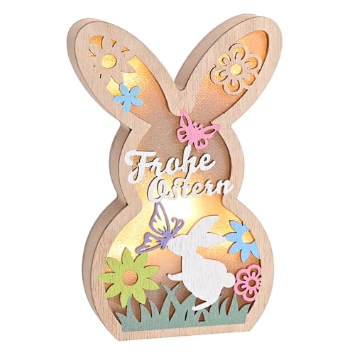 Valery Madelyn Osterhase aus Holz mit LED Timer Licht für Osterdeko Fenster Tischdeko,Rosa Blau...