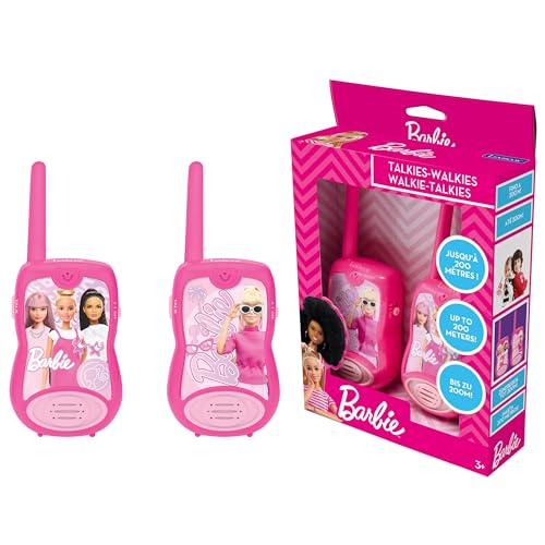 Lexibook - Barbie Talkies-Walkies 200m, Jeu de Communication pour Enfant, 2 canaux de Communication, Clip Ceinture, Rose, TW12BBLXB
