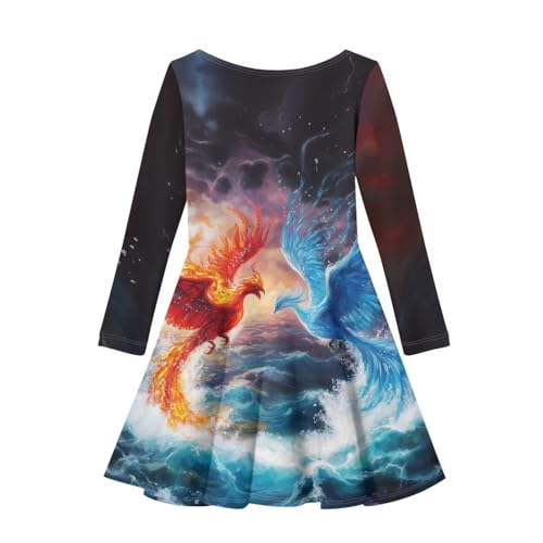 Toddler Girls Dresses Kids 3-14T Crew Neck Midi Dresses One Piece Costume2