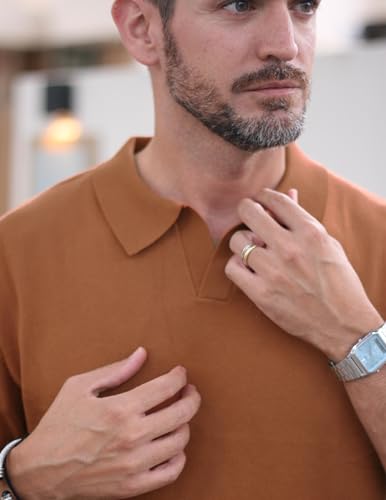 Image of COOFANDY Men's V Neck Short Sleeve Stretch Knit Polo Shirt