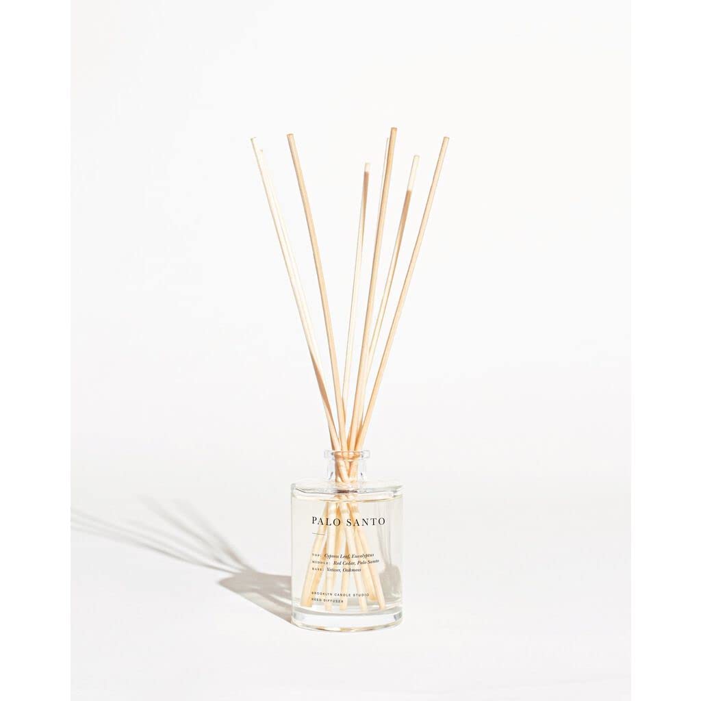 Brooklyn Candle Studio Reed Scent Diffuser - Palo Santo - Relaxing Oil Diffuser, Cedar, Eucalyptus & Sandalwood Fragrance, 8 Rattan Diffuser Reeds, Clean Ingredients - 3.7oz