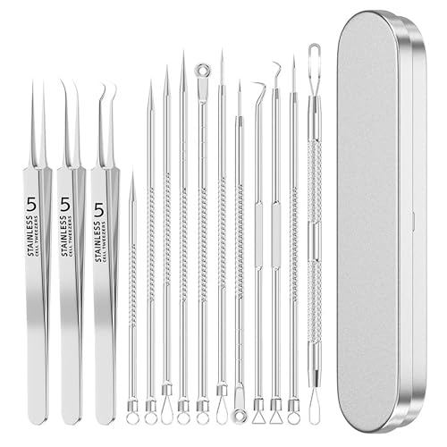 La mejor comparación de Utensilios para remover - solo los mejores. 41 Kit Removedor de Espinillas, 14 Piezas, Traje de eliminación de acné, Extractor Quitar Acne Espinillas y Puntos Negros, comedones extractor, Herramientas de Eliminación de Acné...
