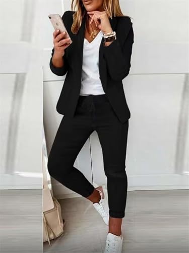 Plus Size Womens Casual and Business Suit Set, Solid Long Sleeve Blazer and Pencil Pant Sets Suits 2 Piece Set Business4