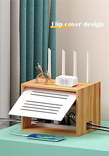 Boîte de rangement routeur Wi-Fi en bois de noyer chic pour bureau - 3