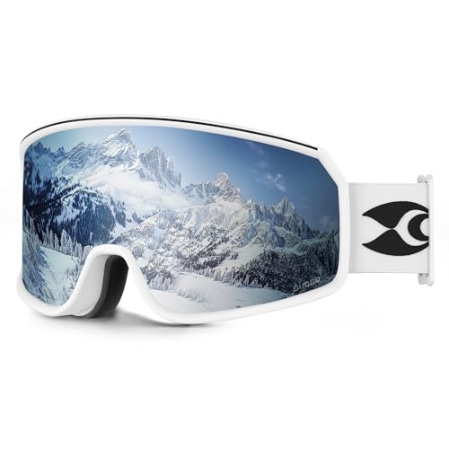 suoso Skibrille Herren Damen，Snowboard Brille für Brillenträger ，OTG 100% UV-Schutz Kompatibler Helm Anti-Fog Skibrillen Motorradbrille für Outdoor Aktivitäten Radfahren-Weiß