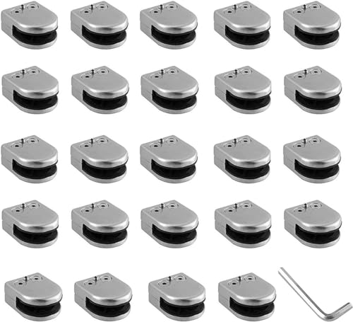 uyoyous 24 Stück Glashalter 68 mm Edelstahl Glasklammern Verstellbare Glashalterungen Flachrückseitige Befestigungsklammern für Geländer Treppenhandläufe und Fenster Silberfarben
