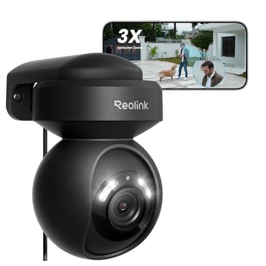 Reolink 5MP PTZ Überwachungskamera Aussen WLAN, 3X Optischer Zoom, 2,4/5GHz WLAN Kamera Outdoor mit Automatischer Verfolgung, Personen-/Fahrzeugerkennung, Vollfarb-Nachtsicht, E1 Outdoor Schwarz
