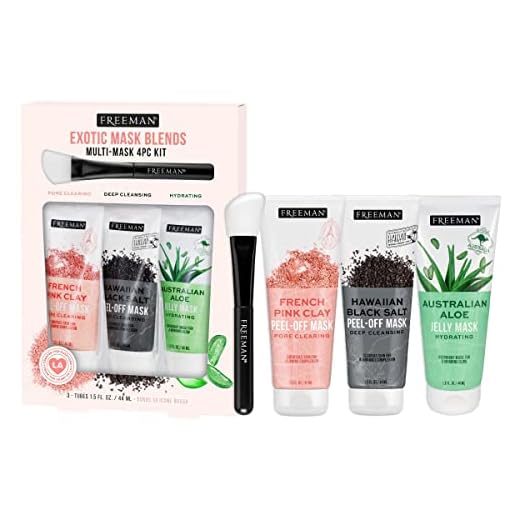 Freeman Face Mask Exotic Blends Variety Pack, Pore Cleansing Clay and Charcoal Peel Off, Hydrating Aloe Jelly, Skincare Beauty Masks, 3 Piece Set