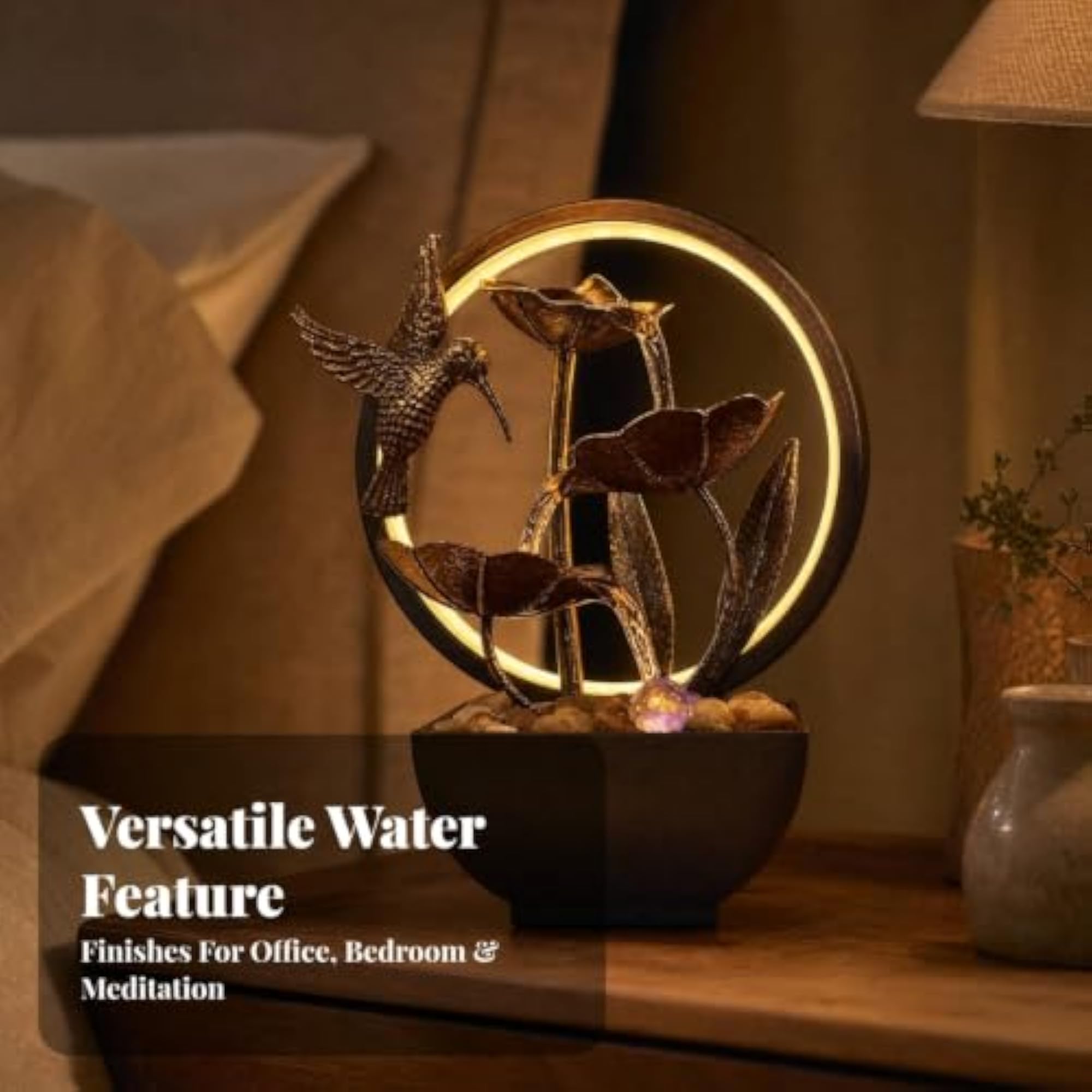 Indoor USB-Powered Tabletop Fountain with LED Loop