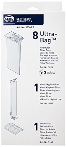 Sebo 5094 ServiceBox Automatic X - Lote de 10 bolsas para aspiradora, 1 microfiltro y 1 filtro de salida