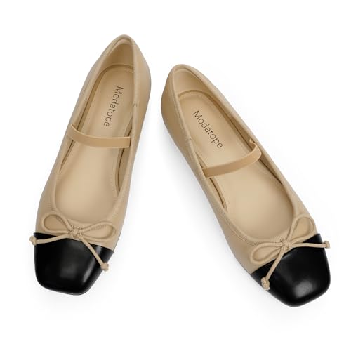 Image of Modatope Womens Flats Ballet Ballerina Flats for Women | Bow Bowknot Square Toe Slip on Flats, Dressy Comfort Ballet Shoes for Work, Driving, School, Travel & Daily Outings