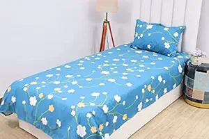 RD TREND Glace Cotton 3D Printed 180 TC Single Flat Bed Sheet(Size-90 inch x 60 inch) with One Pillow Cover,Sky Blue