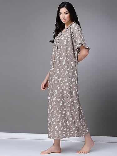 Image of OOMPH! Cotton Blend Nighty for Women's | Night Gown | Nighty | Nightdress | Maxi Dress | Sleepwear | Gown for Women | Nighties | Sleepwear