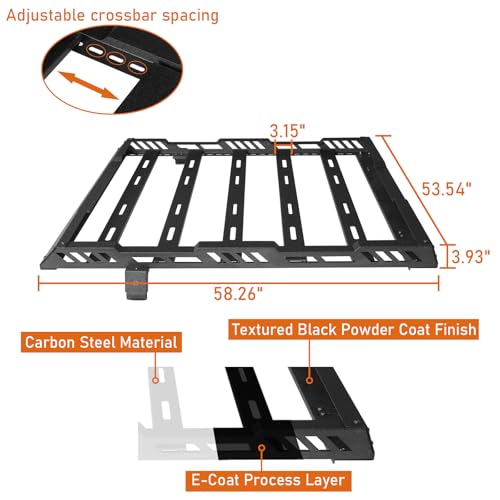 Image of Hooke Road for Jeep JK Roof Rack Cargo Basket for 2007-2018 Jeep Wrangler JK Unlimited 4-Door Hardtop Heavy Duty Steel Luggage Carrier