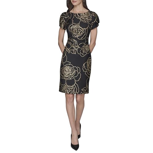 Image of KARL LAGERFELD Short Ruched Sleeve Jewel Neck Sheath Mini Dress