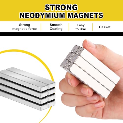Image of MIKEDE 9 Pcs Magnets, Waterproof Strong Neodymium Bar Magnets with Epoxy Coating and Adhesive, Rare Earth Magnet, Strong Magnet Heavy Duty for Tool Room, Kitchen, Whiteboard - 2.36 x 0.39 x 0.20 in